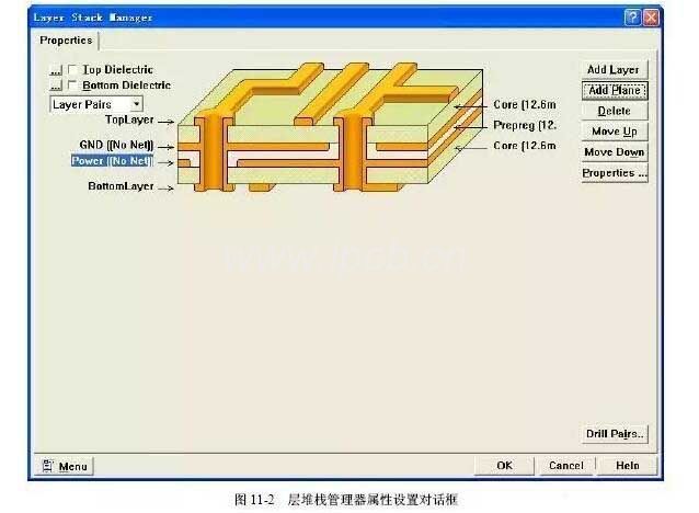 层堆栈管理器属性设置对话框