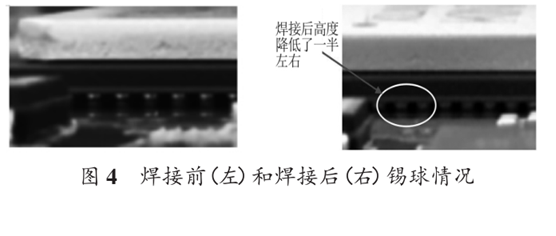 图4 焊接前(左)和焊接后(右)锡球情况